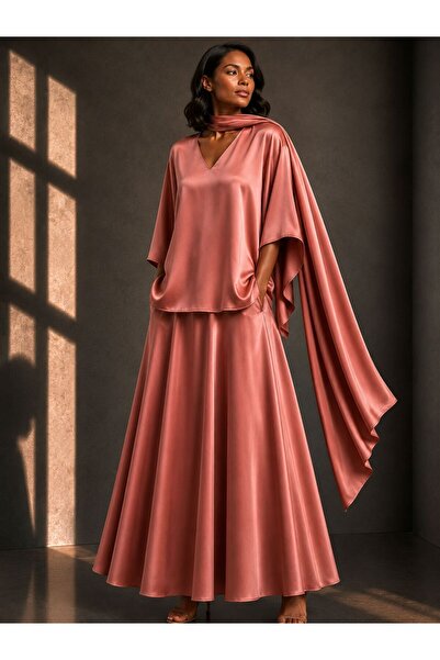 ALYEL NAKER Regular Kimono Sleeve Blouse & Midi Full Circle Skirt Top & Botto...