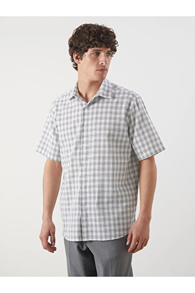 LC Waikiki Ecru Regular Fit Short Sleeve Plaid Men's Shirt