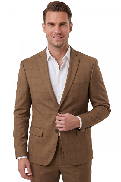 Rizz up Coffee Slim Fit Plaid Patterned Italian Cut 2-Piece Men's Suit 2300202
