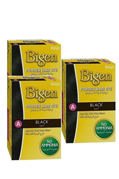 BİGEN Bygon 3 Pieces Black Hair Dye Powder Mixed with Plain Water Without Amm...