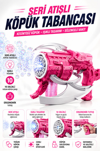 NeoThings Led Işıklı 10 Delikli Tek Tuşlu Crossbow Bubble Gun Köpük Tabancası...