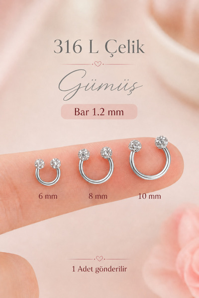 moonzy - minimalist & cozy Çift Taşlı 316L Çelik Piercing Tragus Helix Septum...