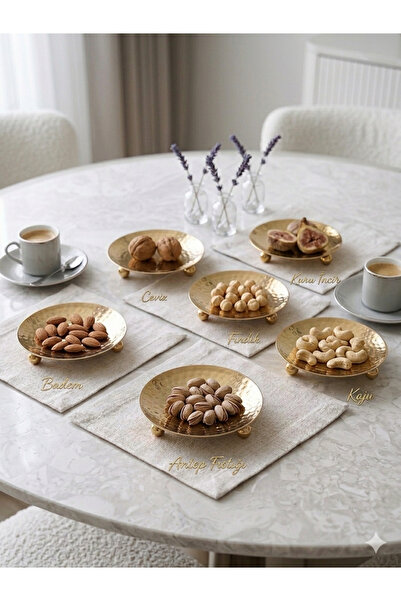 Melinda home 6 lı Gold Renk Metal Mini Lokumluk & Çerezlik - Dövme Desenli Su...