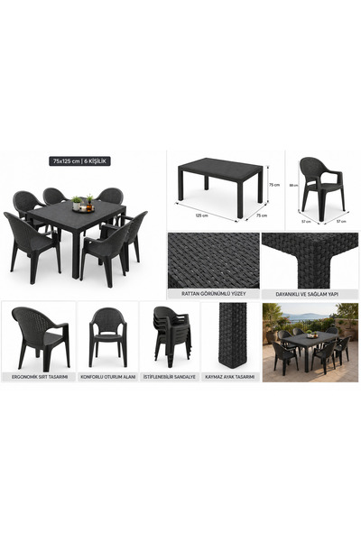 Parille Lion Rattan Desenli Bahçe Balkon Mutfak Masa Sandalye Takımı - 1 Masa...