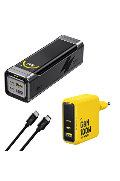 Aohi Black Warrior 25.200 mAh 170W Powerbank, Youth 3 Portlu 100W Şarj Adaptö...