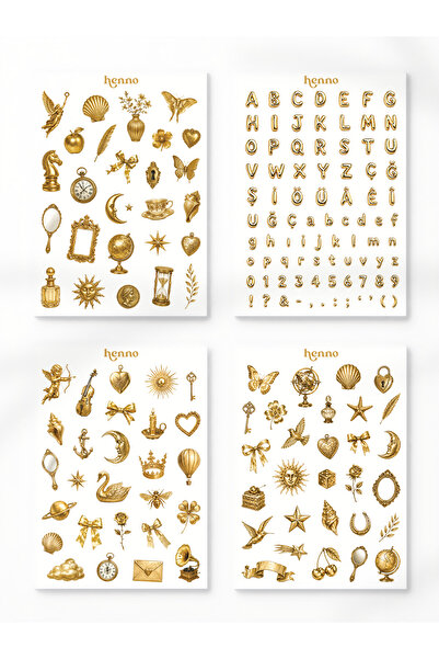 Henno Golden Aesthetic Temalı 4'lü Sticker Seti (A6 10,5x14,8 cm) | Ajanda, D...