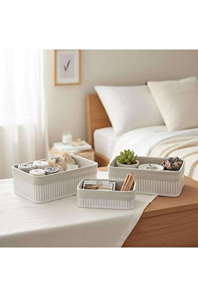 PAN HOME Chyna 3-pieces Bamboo Storage Organiser With Fabric Liner 33x23x12cm...