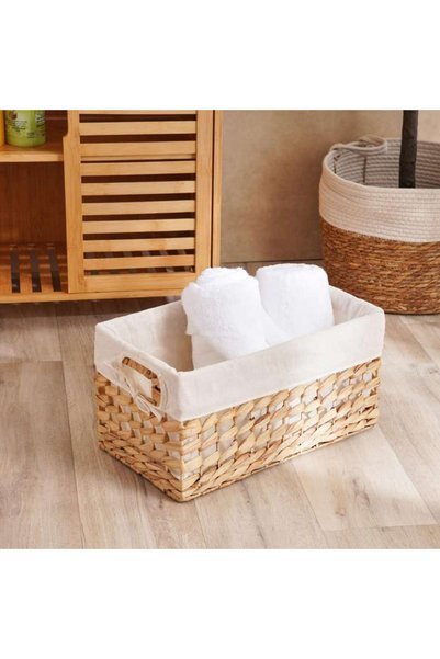 PAN HOME Rabat Water Hyacinth Basket With Fabric Liner Medium - 40x22x21cm- N...