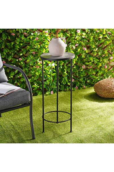 PAN HOME Inferno Round Metal Planter Stand 30x30x70cm - Black