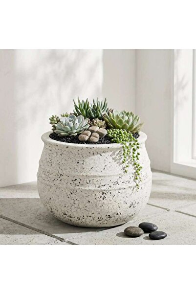 PAN HOME Balsam Cement Terrazo Textured Planter 48x36cm - White