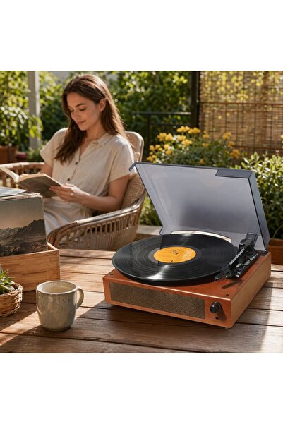 Generic 1 Wood Bluetooth Vinyl Record Player Turntable Portable Stereo Speake...