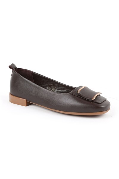 Libero Women's Flat Shoes with Big Buckle Detail, Blunt Toe, Antique Look, St...
