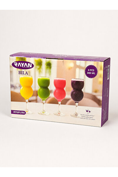 Rayan Bila Set of 4 Glass Cups with Footed Base 380 ml – Modern Design Soft D...