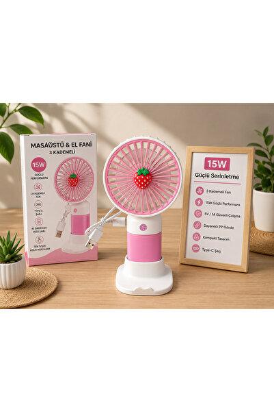 Genel Markalar 15W Güçlü Şarjlı Mini Fan – 3 Kademeli Serinletme, Telefon Sta...