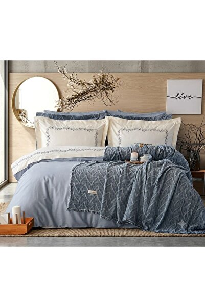 İyi Geceler İstanbul 100% Cotton Daphne Embroidered Dowry Muslin Bedspread Du...