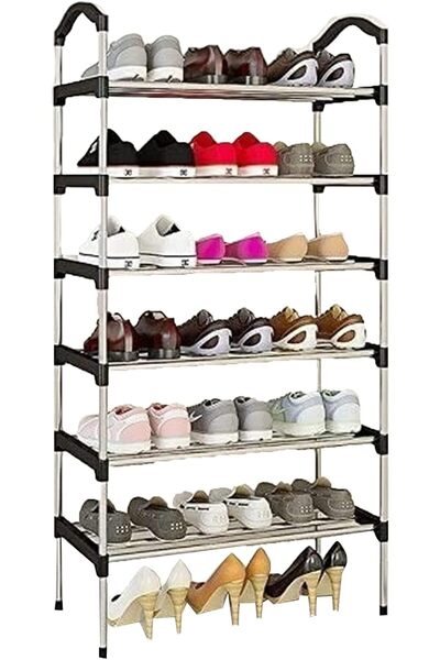 Arabest Plastic Shoe Rack Stackable 4 Tier Storage Stand Black