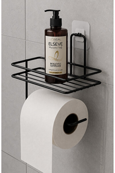 Lilasso Home Adhesive Toilet Paper Holder Hanger Matte Black Metal Toilet Pap...