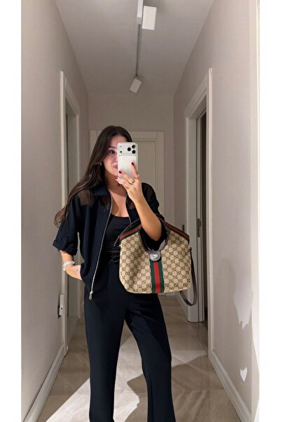 Bliss Women's Mesh Detailed Zippered Tracksuit Set Comfortable Fit Top and Bo...