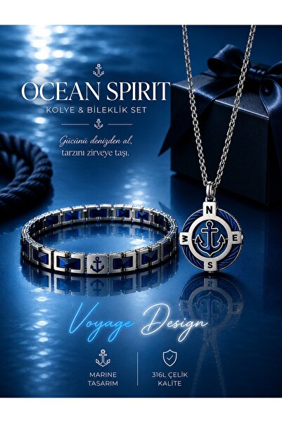voyageaccessory Stainless Steel Blue Ocean Spirit Sea Anchor Necklace Bracele...