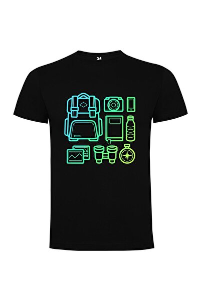 iLovePrints Neon Adventure Gear Icons Tshirt