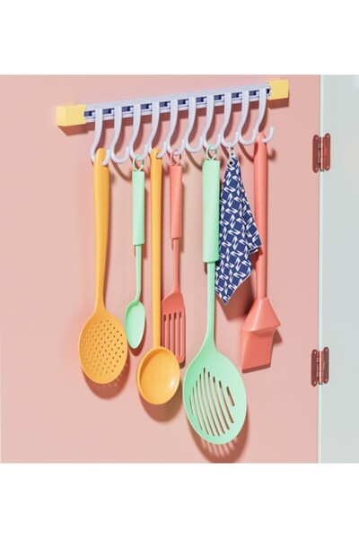 10 Kancalı Raylı Mutfak Ve Banyo Düzenleyici Askı 30 Cm - Dolap İçi Düzenleyici 10 kancalı raylı Askı 30 Cm