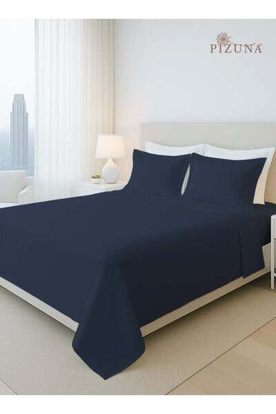 PIZUNA Pure Combed Cotton Bed Sheet Set King Size Dark Blue, 400 Thread Count...