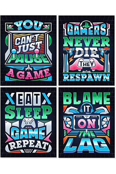 ESSESORIES Modern Gaming Gamer Boys Gaming Boys Poster Wall Art Set of 4 Room...