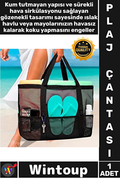 Wintoup # Beach Bag Sandproof Holiday Multi-Pocket Design Zippered Interior C...