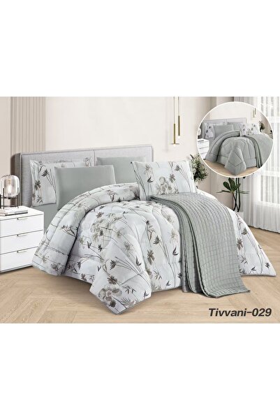 Asia Nefren Quilted 7 Piece Comforter Set |   Two-Sided Quilted -Compressed- ...