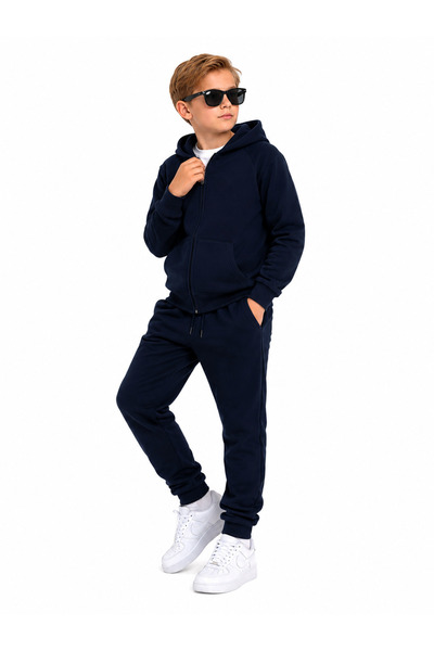 GİYİCEM TEKSTİL Boy's 3 Threaded Hooded Zippered Tracksuit Set G2027-2