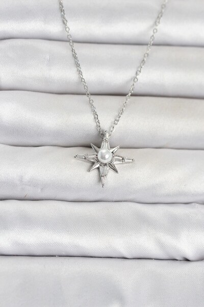 TakÇalıştır 316L Steel Chain Silver Color Pole Star Model Women's Necklace