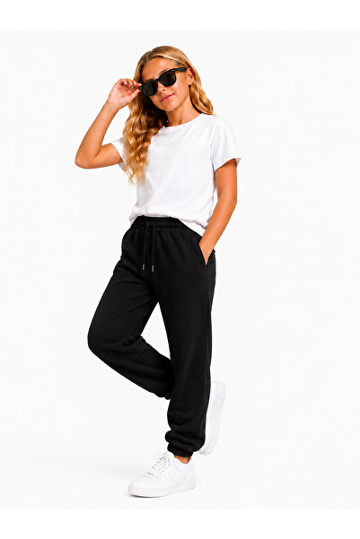 GİYİCEM TEKSTİL Girl's 3-Thread Ribbed Elastic Waist Comfortable Fit Sweatpan...