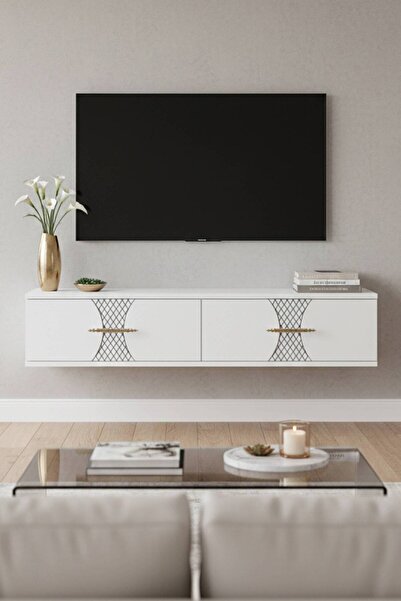 YUMEDİ DESİGN TDA1232B -MERVE DUVARA MONTAJ TV STAND , TV SEHPASI 120CM BEYAZ