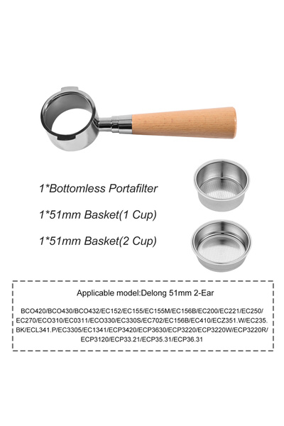 Choice12 51MM 2Ear-Beech A 51mm 2Ears Bottomless Naked Portafilter 1/2Cups fo...