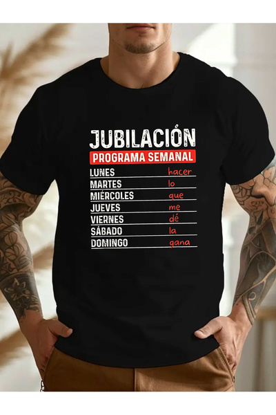 LİNA06 Men's T-shirt "Spanish Edition Print, Casual Crew Neck, Short Sleeve, ...