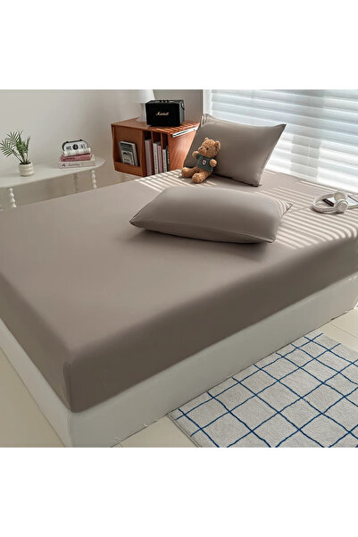 Choice15 180x200x25cm ChaCoffee Washed Fitted Sheet with Elastic Bands Non Sl...
