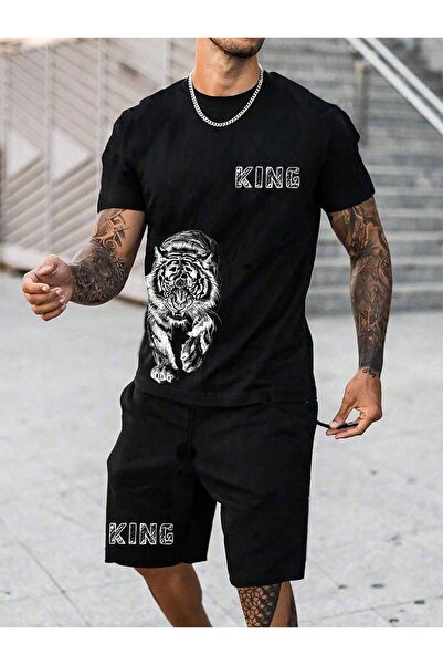 JANTIL MODA طقم تي شيرت وشورت أساسي كبير الحجم للرجال 👕 🩳