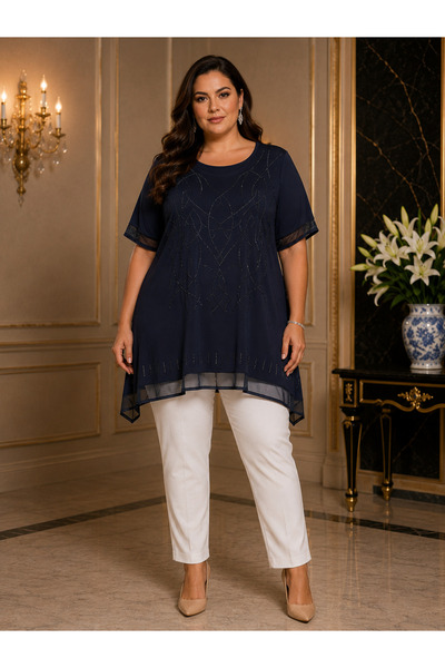 Azra Bluza maneca scurta cu paiete, marime mare