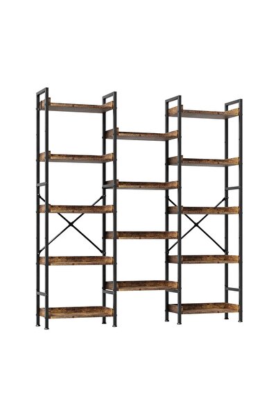 Garvee Industrial 5-Shelf Bookshelf - 14-Tier Open Shelves - Sturdy Storage U...