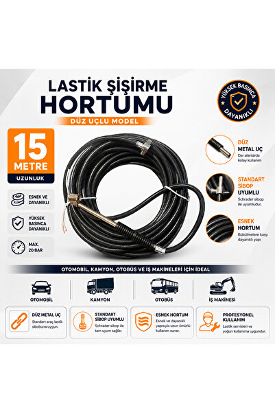 YTO 15 METRE LASTİK ŞİŞİRME HORTUMU DÜZ UÇLU HAVA HORTUMU KOMPRESÖR HORTUMU