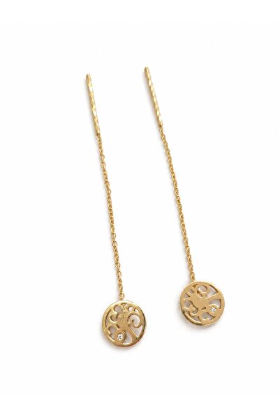 Aur 585 Cercei damă din aur galben 14k, model rotund decorativ cu piatră albă...