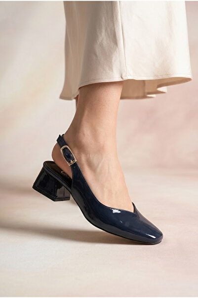 Solly Çpç027 Navy Blue Patent Leather Women's Heeled Shoes