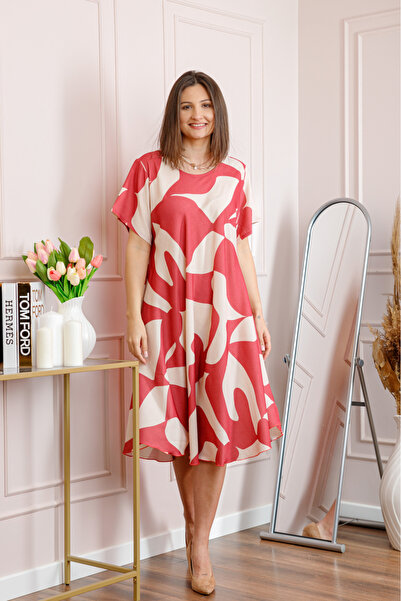 OEM Rochie dama rosie plus size cu imprimeu abstract si croi lejer Jany