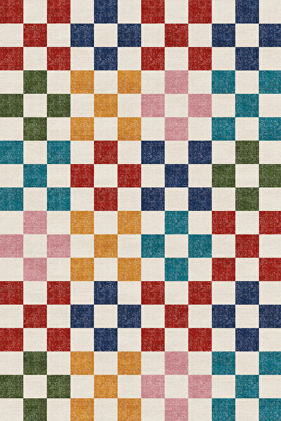kilim home Modern Dekorasyon İçin Renkli Damalı Salon ve Çocuk Odası Pamuk Ta...