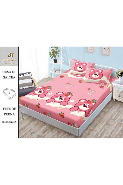 naniland.ro Husă de Pat Bumbac Satinat 2 Persoane 3 Piese Cu Elastic 180x200 cm