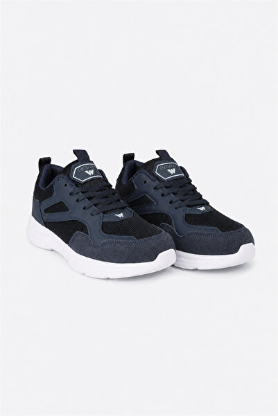 Wand Lacivert Nefes Alabilen Kumaş Faylon Taban Bağcıklı Sneaker