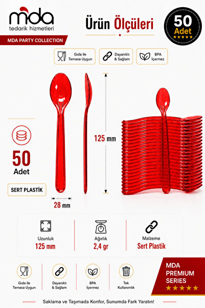 SMARTPACK Dondurma Kaşığı Plastik 50'li Kırmızı