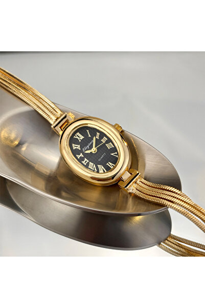 Choice1 golden black Elegant Tassel-Strapped Oval Watch: A Dainty Vintage Tre...