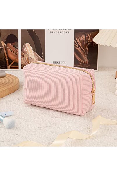Choice1 Pink Cute Corduroy Cosmetic Bag for Girls Spacious Makeup Pouch Durab...