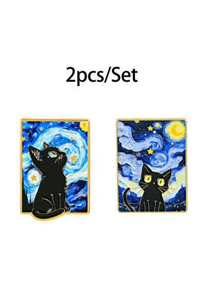 Choice4 4 Van Gogh Oil Paintings Enamel Pin Cute Black Cat Brooches on Clothe...